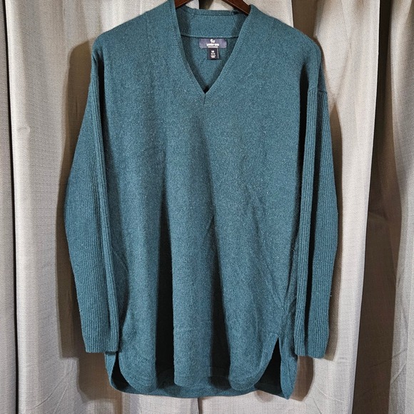Lands' End Sweaters - Lands End Womens 100% Cashmere V-Neck Tunic Sweater Teal Green 506411 M 10-12